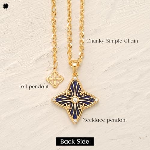 MYEARS Women Clover Necklace Pendant Lapis Lazuli/Mother of Pearl/Turquoise/Yellow Tiger's Eye Cubic Zirconia 14K Gold Simple Dainty Chain Everyday Trendy Lucky Jewelry view 5