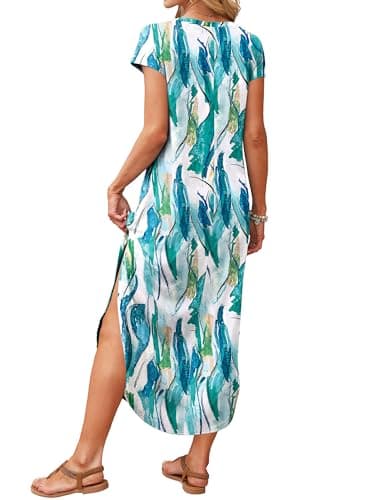 RUMIA Summer Casual Maxi Dresses for Women- Women's V Neck Cap Sleeve Long Sundress with Pockets Beach Vacation view 4