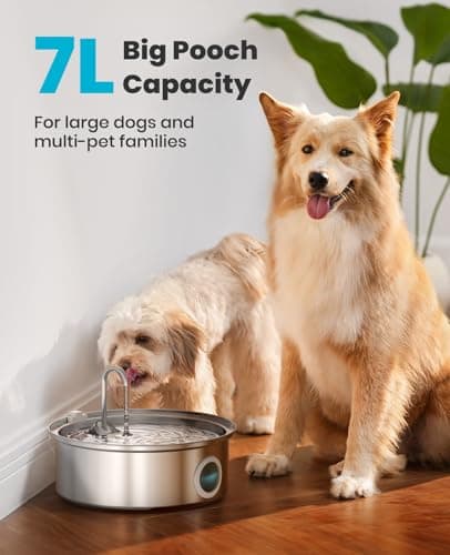 oneisall Dog Water Fountain, 7L/230oz/1.8G Quiet Dog Fountain Water Bowl, Stainless Steel Dog Water Fountain with Visual Water Level&Triple Filtration for Large Medium Small Breed Dogs Pets view 2