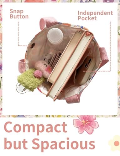 Gleease 2 Pcs Cute Tote Bags for Women Mini Tote Bag for Girl Floral Coquette Small Reusable Bag for Lunch Bible view 4