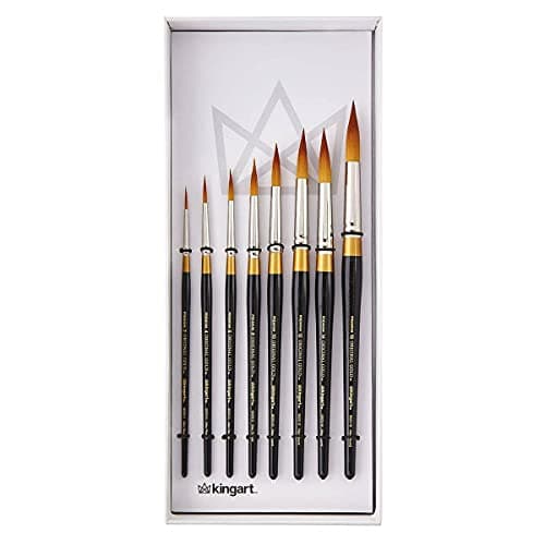 KINGART 1000C 8 PC. Premium Original Gold 9020 Series Golden Taklon Ultra Round Multimedia Artist Brush Set, Short Handle, Gift Boxed Set of 8 - Sizes: 2,4,6,8,10,12,14,16