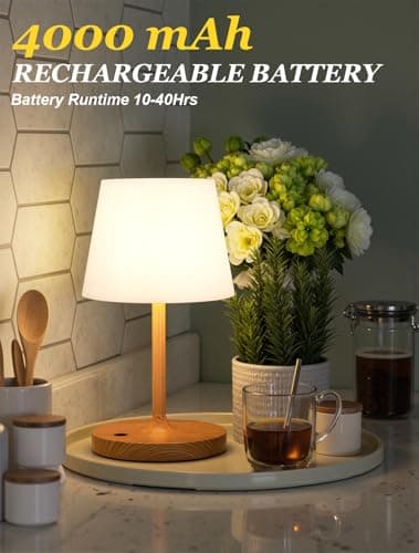 Kakanuo Shower Lamp IP54 Waterproof, Small Cordless Rechargeable Table Lamp | 4000mAh Battery Operated, Dimmable Touch Lamp for Bathroom, Bathtub, Kitchen, Bedroom, Outdoor, Camping, Wood Grain 1Pack view 5