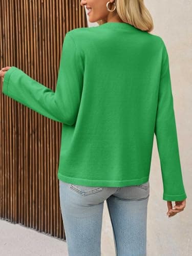 Saodimallsu Womens Lightweight Cardigans Open Front Long Sleeve One Button Casual Crewneck Loose Knit Shrug Sweater view 5