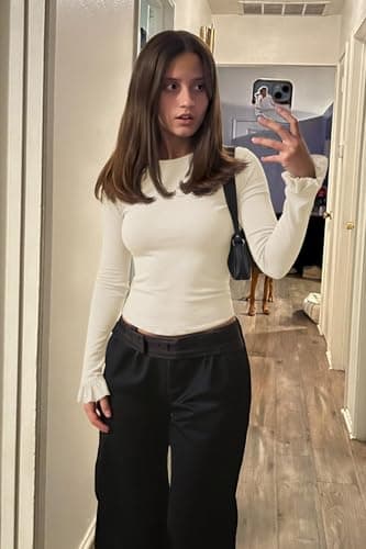 Tankaneo Womens Long Sleeve Shirts 2026 Spring Fall Trendy Basic Tees Ruffle Going Out Tops Outfits Y2k Clothes view 6