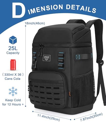 Cooler Backpack 2 Insulated Compartments Leak Proof Beach Coolers Back Pack Waterproof Cooler Bag for Hiking, BBQ Camping, Picnic, Fishing (25L, 36 Cans) view 2