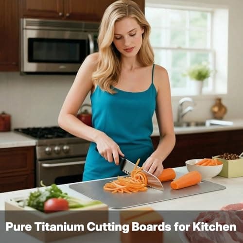Coufonk Titanium Cutting Board Set of 3, Kitchen Chopping Boards Dishwasher Safe, Pure Ti Metal Material Cut Board Nonslip Double Sided for Houseware Outdoor Large+Medium+Small view 2