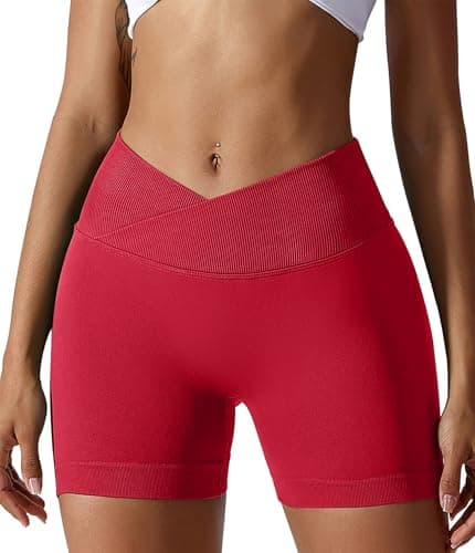 YOAKUKA Women Workout Shorts V Cross High Waist Yoga Shorts Sport Seamless Athletic Booty Scrunch Gym Shorts view 1