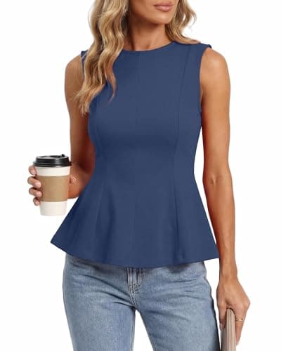 BTFBM Womens Summer Tops 2026 Business Casual Outfits Crew Neck Sleeveless Shirts Slim Fit Peplum Tank Top — image 1