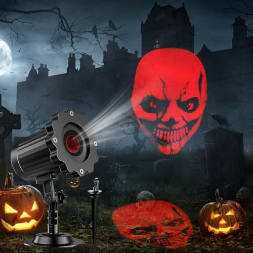 Halloween Decorations Outdoor, 3D Dynamic Red Skull Halloween Projector Lights, Waterproof Holiday Light for Window, Ground, Roof, Wall,Cemetery, Holiday Decor — image 1