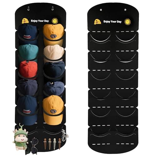 ViKiulen Hat Organizer for Baseball Caps, Over The Door Cap Organizer Cap Hat Holder with 12 Deep Clear Pockets, Hat Storage to Protect and Display with 2 Hook — image 1