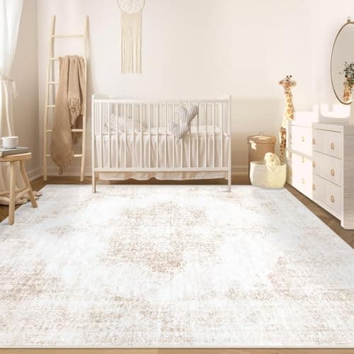 Area Rug 5x7 Vintage Rug: Washable Living Room Rugs Retro Medallion Distressed Large Rugs Soft Low Pile Non-Slip Indoor Floor Carpet for Bedroom Kitchen Nursery Dining Table Office (Beige, 5'x7') view 3