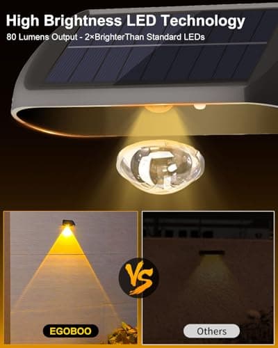 EGOBOO Solar Fence Lights 12 Pack, Backyard Solar Lights Outdoor Waterproof, Dusk to Dawn Auto Lighting Mounted for Outdoor Wall Decor/Deck/Railing/Step/Patio/Pool Porch view 4