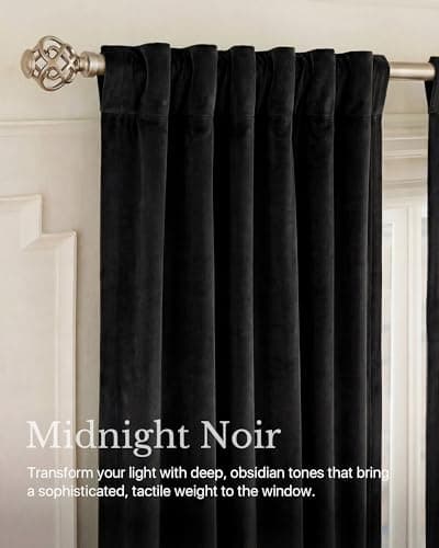 NICETOWN Black Velvet Curtains 84 inch Long 2 Panels, Rod Pocket & Back Tab Heavyweight Luxury Blackout Window Treatments Sliding Glass Door Winter Drapes for Bedroom, W52 x L84 view 6