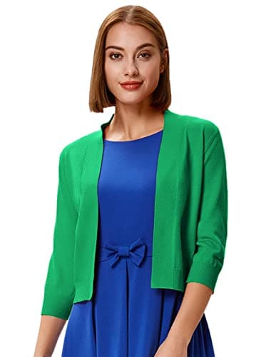 GRACE KARIN Women's 3/4 Sleeve Knit Cropped Cardigan Sweaters Open Front Bolero Shrugs Sweater Tops S-3XL view 2