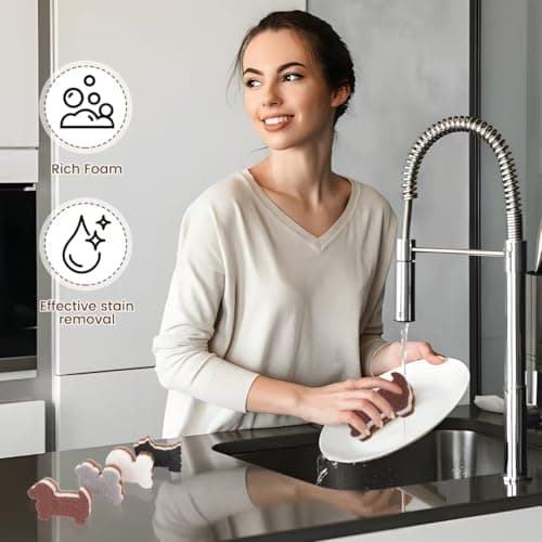 Three-Layer Kitchen Cleaning Sponges Multi-Use Dish Scrub Non Scratch Dog Shape Sponges for Kitchen Dishes Pots Bathroom（4pack） view 7