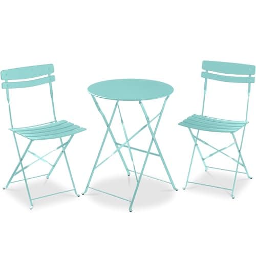 Best Choice Products 3-Piece Bistro Set, Space Saving Folding Design, Solid Steel, Outdoor Patio Furniture Set w/ 2 Chairs, Bistro Table - Aqua Blue view 1