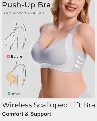 Gailife Scalloped Lift Bras Women Soft Jelly Push Up Wireless Bra Supportive V Neck No Underwire Seamless Tshirt Bralettes view 4