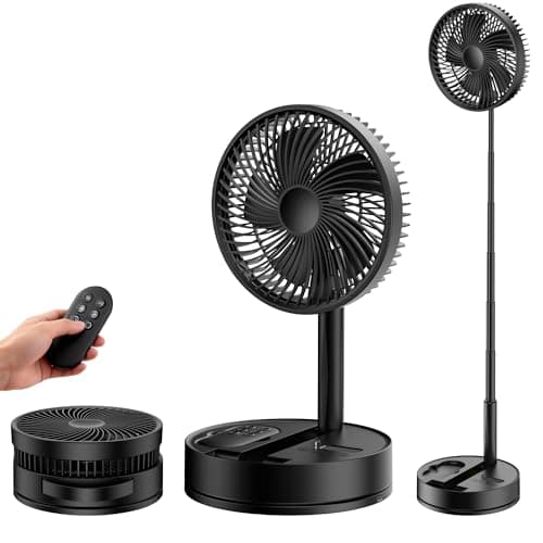 Portable Standing Oscillating Rechargeable Fan - 8" 8000mah Battery Operated USB Fans for Bedroom Quiet Remote Folding Pedestal Floor Ventilador Foldable Table Desk Room Office Camping Cruise Travel view 1