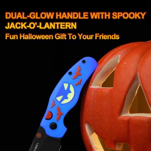 Kizer C01C 275 2.75" AEB-L Glow-in-the-Dark G10 Halloween Pocket Knife | Purple & Yellow, Thumb Stud, GID Inlays, Button Liner Lock, Black PVD Coating & Stonewashed, GID Skull Bead, V3488.27HW1 view 3