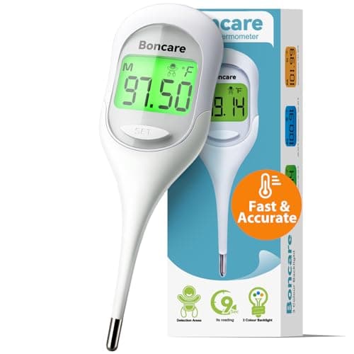 Boncare 9 Seconds Basal Body Thermometer for Ovulation, Oral Thermometer for Adults and Kids - Accurate Rectal Thermometer, with Fever Alarm and Large Display (Rice-White) — image 1