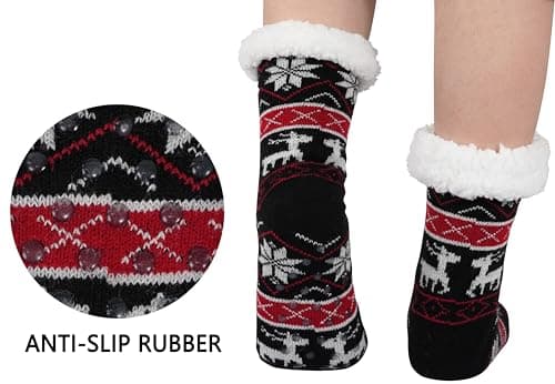 BenSorts Women Non Slip Winter Thick Slipper Socks with Grippers Warm Fuzzy Socks Christmas Gifts view 2