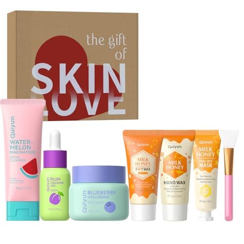 QUIYUM 6PCS Skincare - Skin Care Sets with Watermelon Cleanser, Plum Serum, Blueberry Moisturizer, Milk Honey Peel-Off Mask, Hand Wax, Foot Wax, Hydrating Cleansing Repairing, Ideal Gifts Sets — image 1