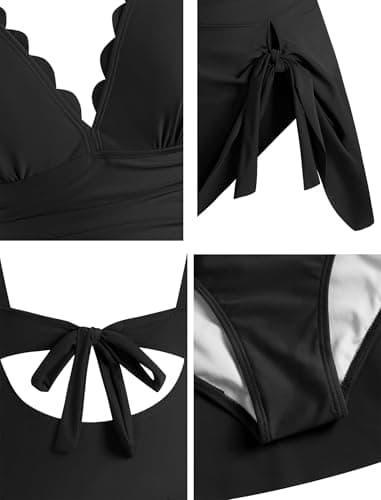 ZAFUL One Piece Swimdress Swimsuits for Women 2025 Tummy Control Bathing Suit with Skirt Tie Knot 2025 Swim Dress Swimwear (Black M) view 6