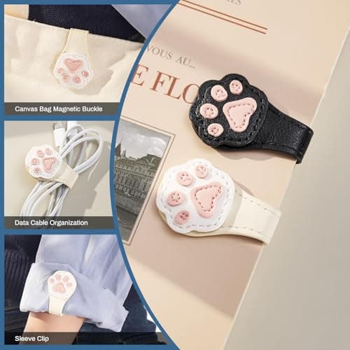 2Pcs Magnetic Leather Bookmarks with Gift Box Magnetic Pen Holder Book Marks Clip Gift for Book Lover Readers Men Women Teachers Students, Paw (White+Black) view 5