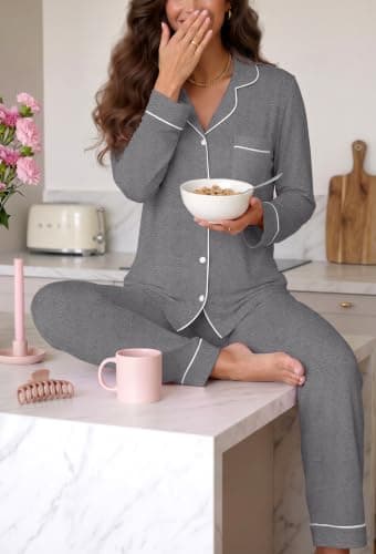 Ekouaer 2 Pack Womens Pajamas Set Button Up Pjs Loungewear Set view 4