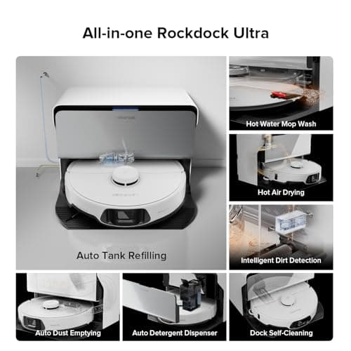 roborock S8 Max Ultra with Auto Water Refilling and Drainage System Robot Vacuum and Mop, FlexiArm Design, Smart Dirt Detection, Self-Emptying, 8000Pa Suction for Various Floors, Pet Hair, White view 4