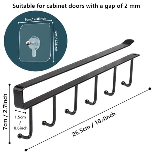 2 Pack Storage Mug Hooks Rack Under Cabinet Each with Fixed Sticker, 6 Hooks Cup Holder Hanger, Ties Belts Scarf Hanging Hook Rack, Mug Hook Hanger Under Shelf Without Drilling Kitchen Utensil Hanger view 5