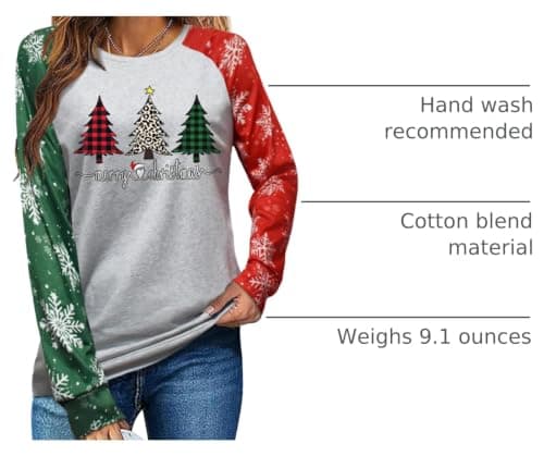 Christmas Shirts for Women:Tree Color Block Long Sleeve Xmas Tops view 4
