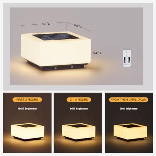 MVBT 9.8" Glass Solar Post Lights IP54 Waterproof Pillar Light Outdoor | 3000K Column Lights, LED E26 Bulb Modern Column Lamp Outside, Dusk to Dawn Pillar Lighting for Patio Garden Yard Gate Deck view 3