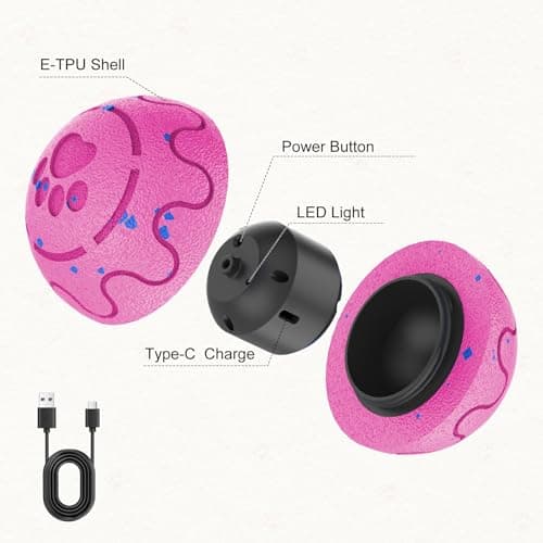 Fsitego Smart Interactive Dog Toy Ball – Automatic Moving, Bouncing & Rolling, 3 Modes, Chew-Proof E-TPU Shell, Waterproof, Rechargeable, for Medium and Large Dogs, Berry view 7