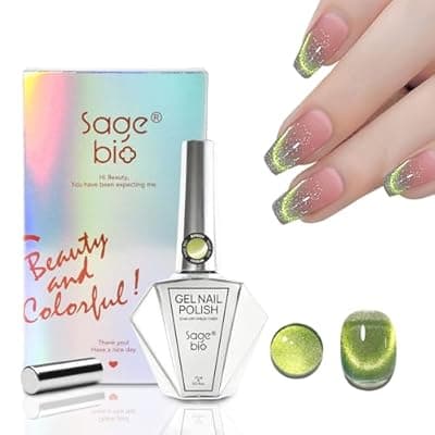 SAGEBIO 15ml Cat Eye Gel Nail Polish with Magnet Stick – Glitter Holographic Magnetic Gel, DIY Manicure Kit for Home Use, Long-Lasting Nail Art, A-Jelly Green