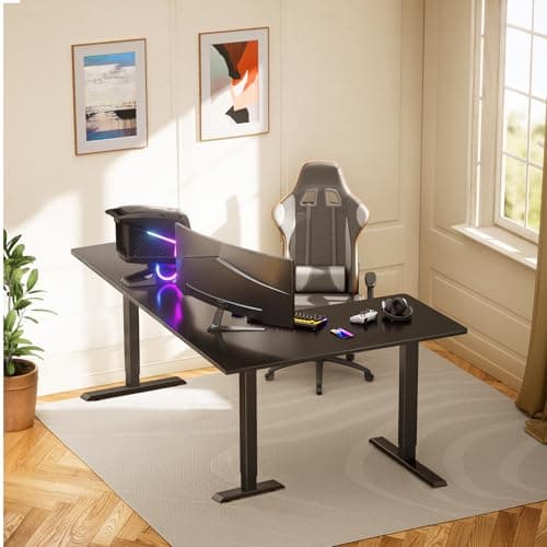 ErGear L Shaped Standing Desk, 75" x 63" Electric Adjustable Height Sit Stand Desk, Ergonomic Large Computer Table, Left & Right Interchangeable Installation, Suitable for Home Office Use, Black view 2