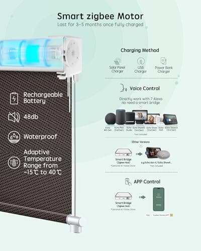 Yoolax Customized Motorized Outdoor Shades, Smart Blinds Compatible with Alexa Google, Remote Control Waterproof Blinds for Patio Porch Windows Outside (1% Openness Rich Chocolate Lover) view 4