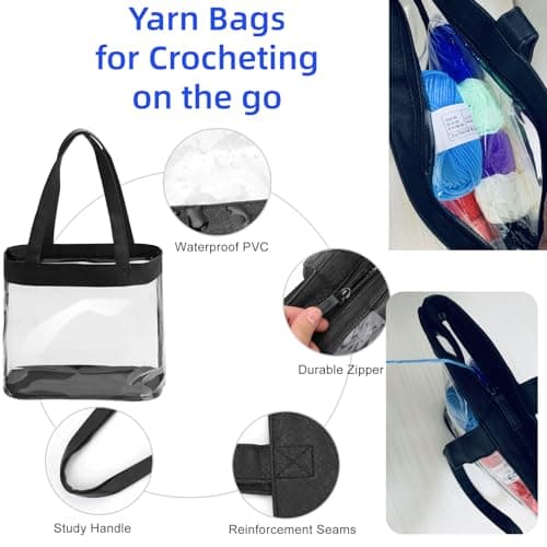 Large Clear Tote Bag Stadium Approved Plastic Yarn Holder for Crocheting Supplies Knitting Crochet Project Bag Craft Storage Transparent See Through Purse for Stadium Events 12 x6 x12, Black view 4