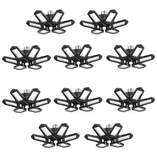 LUCORUSC Led Garage Lights Bulb 10 Pack 120W Super Bright Ceiling Led Shop Lights 6 Deformable Panels Screw in E26/E27 6500K 12000 LM Deformable Garage Light Ideal for Basement Attic and Workshop — image 1