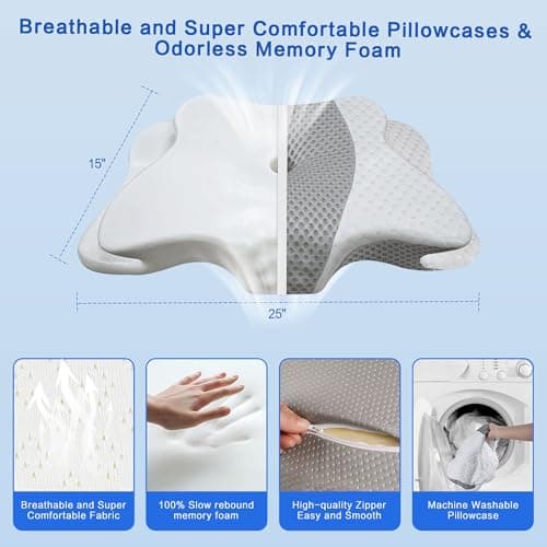 Pain Relief Cervical Pillow for Neck Support,Adjustable Ergonomic Pillow Cozy Sleeping,Odorless Orthopedic Memory Foam Pillows,Contour Bed Pillow for Side Back Stomach Sleeper view 6