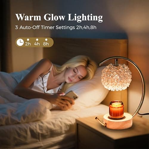 Yeuslor Gold Candle Warmer Lamp for Jar Candles with Adjustable Brightness＆Timer，Handcrafted Crystal＆Wooden Base, Luxurious Design,Home Decoration Electric Candle lamp(C-Shaped) view 5