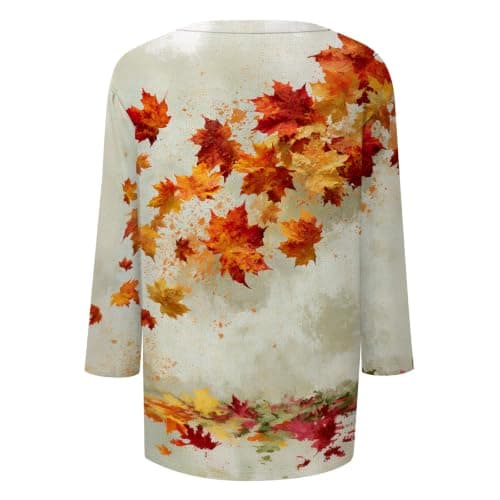 Maple Leaf Print 3/4 Sleeve Shirts for Women view 4