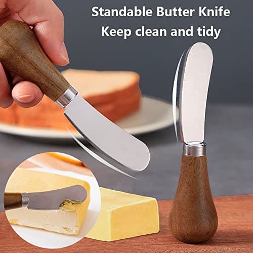 2 Pack Butter Spreader Knife Standing, Stainless Steel Cheese Spreader Knives with Wood Handle, Butter Knives with Sharp Edge for Easily Cutting & Spreading Butter & Cheese Sandwich Cream Cake view 4