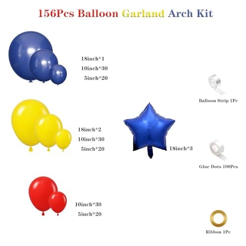 Carnival Circus Balloon Garland Arch Kit, 156Pcs Red Yellow Blue Latex Balloons with Star Foil Balloons for Carnival Theme Graduation Birthday Party Anniversary New Year Decorations view 2