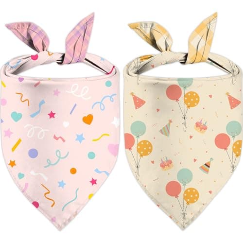 Happy Birthday Dog Bandanas, Double Sided Adjustable Birthday Party Pet Decorations 2 Pack Triangle Bibs Cat Scarf Set — image 1