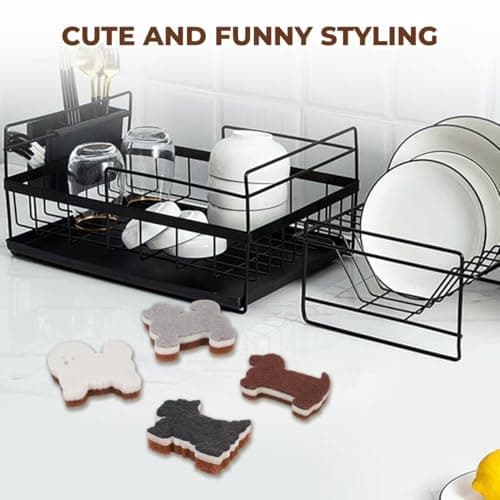 Three-Layer Kitchen Cleaning Sponges Multi-Use Dish Scrub Non Scratch Dog Shape Sponges for Kitchen Dishes Pots Bathroom（4pack） view 5