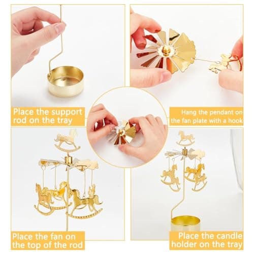COMZPLIFE Carousel Spinning Tea Light Candle Holder, Gold Metal Rotary Candle Holder for Birthday, Wedding, Anniversary, Party, Table Decoration, Home Decor view 6