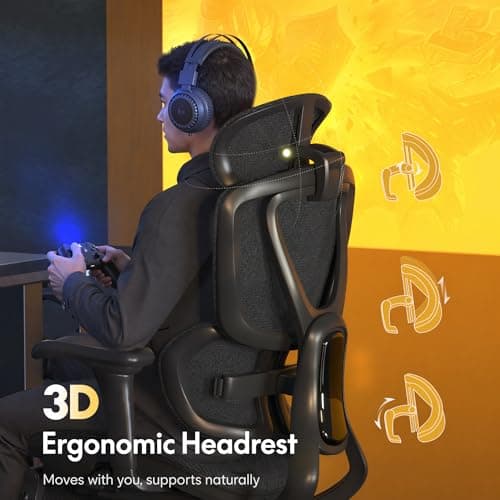 FLEXISPOT Sentinel Ergonomic Gaming Chair with Dual-Wing Adaptive Lumbar, 3D Armrests, 3-Position Recline up to 120°, Height-Adjustable Backrest, Premium Mesh Computer Desk Chair for Home & Office view 4
