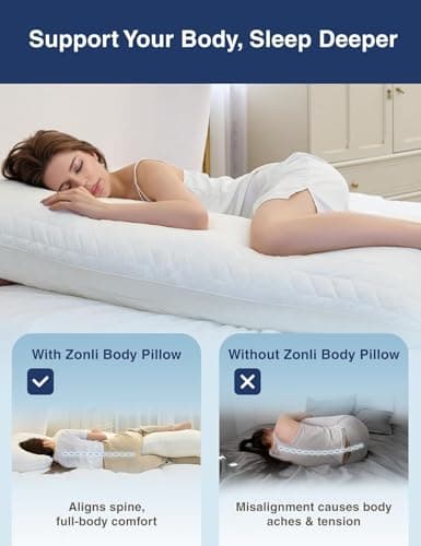 ZonLi Long Body Pillow for Adults, Firm Body Pillow with Adjustable Shredded Memory Foam, Soft Support for Side Sleepers, Pregnant Women, Washable Quilted, 20 x 54 Inch, White view 2
