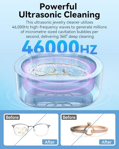 JeaTone Ultrasonic Jewelry Cleaner, 46KHz Sonic Jewelry Cleaner Machine for All Jewelry, Eyeglasses, Retainers, Dentures, Rings, Watches, Earrings & More, 304 Stainless Steel 20oz Cleaning Pod (Black) view 3
